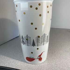 Starbucks 2018 Ceramic Christmas Holiday Travel Tumbler Mug 12 oz Santa with Lid